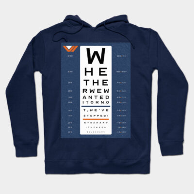 Navy blue hoodie with eye chart design, casual unisex style, soft cotton material, perfect for everyday wear.