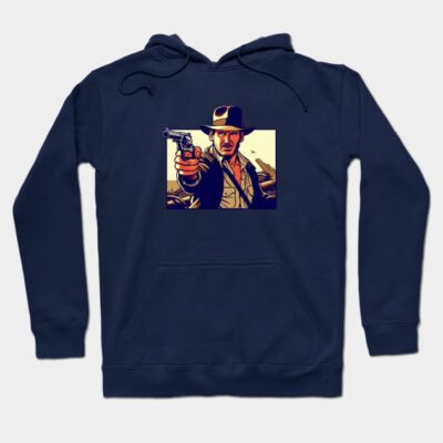 Navy blue hoodie with adventurous graphic print, casual style, ideal for everyday wear, made from soft cotton blend.