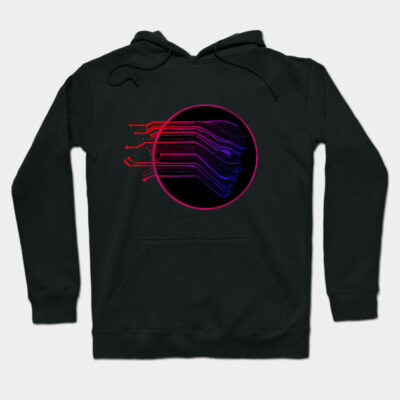 Black hoodie with vibrant neon abstract design, comfortable cotton, casual wear, unisex style, perfect for cool weather.