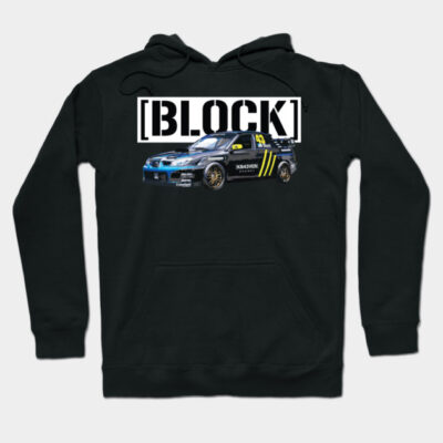 Black hoodie with car graphic and "BLOCK" text, ideal for casual wear, made from soft cotton blend for comfort.