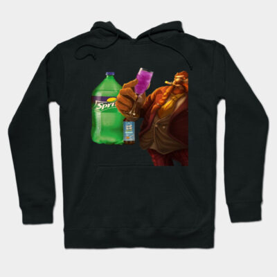 Black hoodie with colorful graphic of soda bottle and drink. Casual wear, soft material, ideal for everyday comfort.