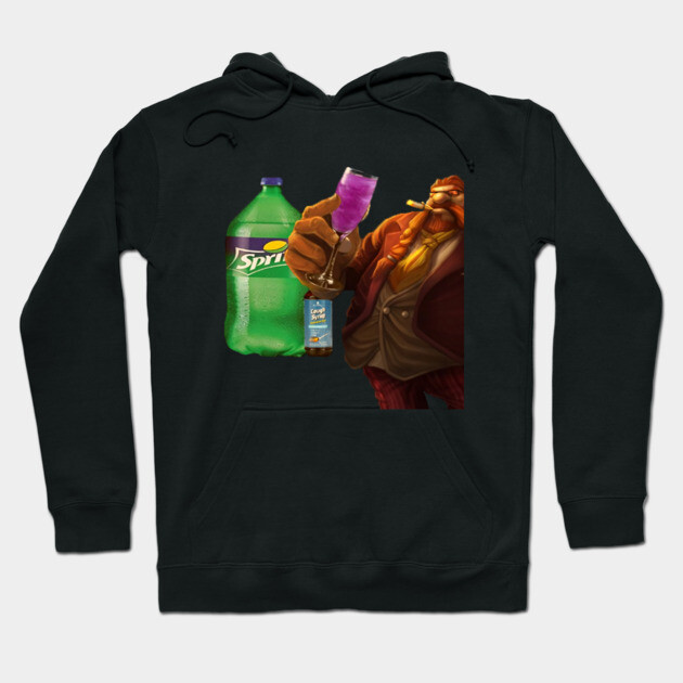 Black hoodie with colorful graphic of soda bottle and drink. Casual wear, soft material, ideal for everyday comfort.