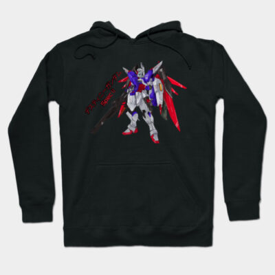 Black hoodie featuring colorful mecha design, perfect for anime fans, made from soft cotton for comfortable casual wear.