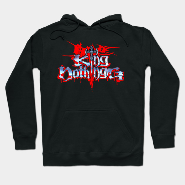 Black hoodie with graphic red and blue text design, casual style, perfect for everyday wear.