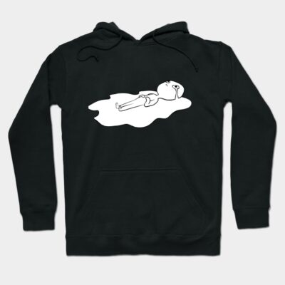 Black hoodie with minimalist white cartoon design, featuring a relaxed figure. Comfortable cotton blend for casual wear.