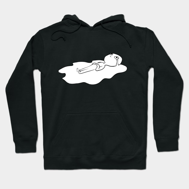 Black hoodie with minimalist white cartoon design, featuring a relaxed figure. Comfortable cotton blend for casual wear.