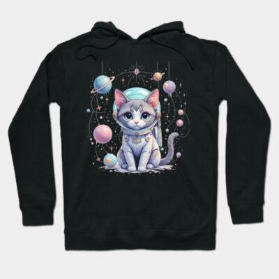 Cosmic Cat Astronaut - Whimsical Space Adventure Art Hoodie by latelierdechris