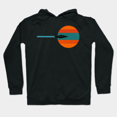 Flight Over Mars – Retro Sci-Fi Spaceship Silhouette Hoodie by Frogtitude