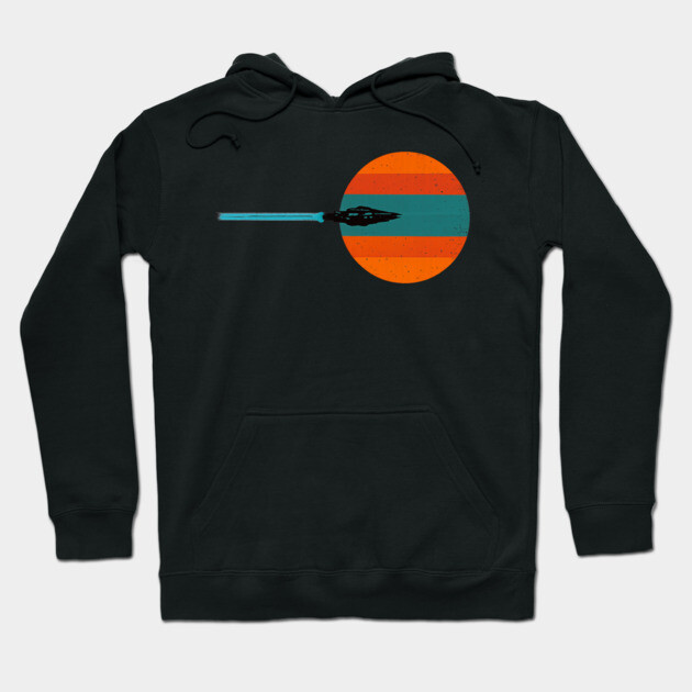 Flight Over Mars – Retro Sci-Fi Spaceship Silhouette Hoodie by Frogtitude