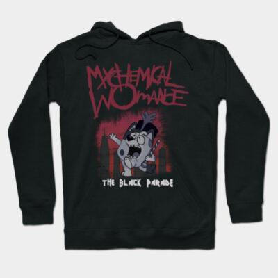 Black hoodie with a cartoon graphic and bold red text, featuring "The Black Parade" theme, unisex casual wear.