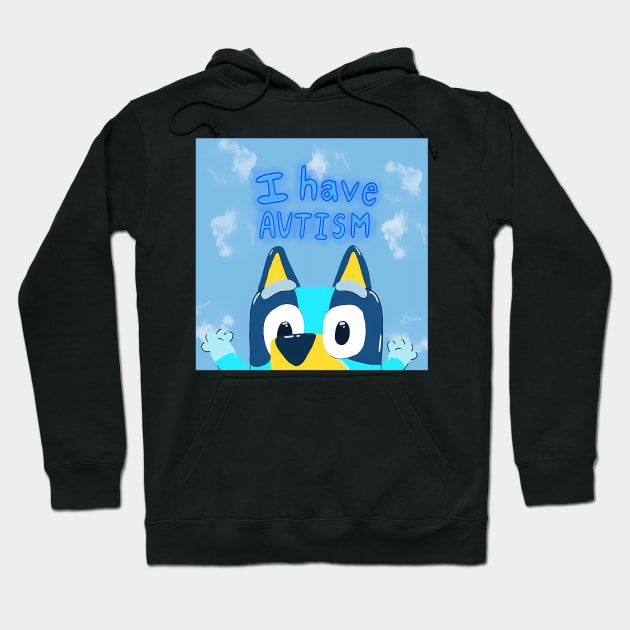 Black hoodie with cartoon design, "I Have Autism" text, featuring colorful character, cozy material, casual style.