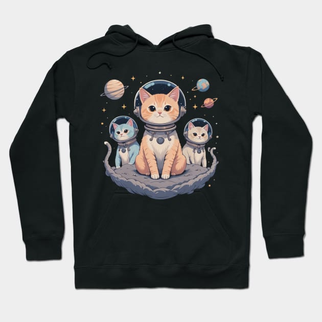 Space Cats Adventure - Cosmic Feline Explorers Art Hoodie by latelierdechris