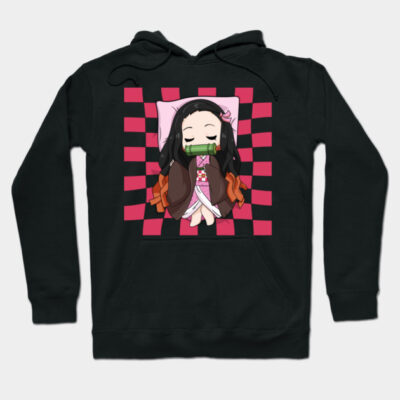 Black hoodie with cute anime character design, featuring pink and brown colors, perfect for casual wear and anime fans.