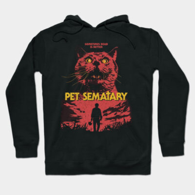 Black unisex hoodie with bold red and yellow graphic design inspired by horror theme, perfect for casual wear.
