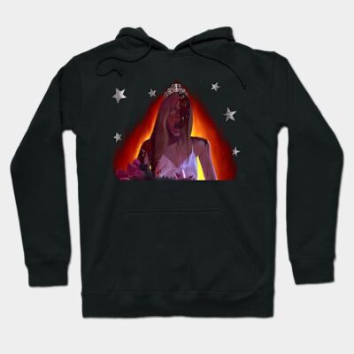 Black graphic hoodie with star print and colorful design on front, casual style, cotton blend material, unisex fit.