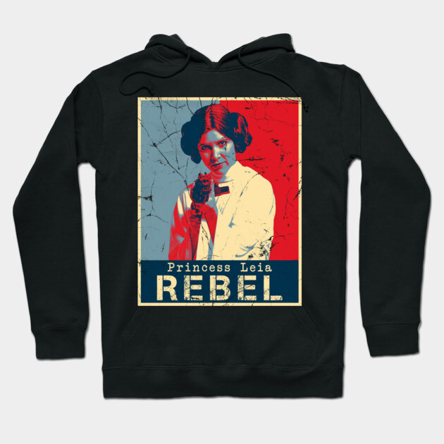Black hoodie with vintage-style "Rebel" graphic print, featuring a pop art design, ideal for casual wear.