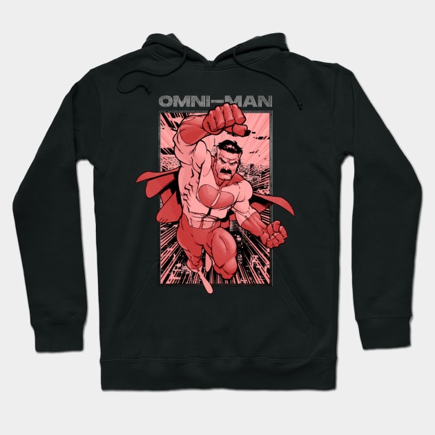 Black hoodie featuring a red superhero graphic design, perfect for casual wear and fans of comic book style.