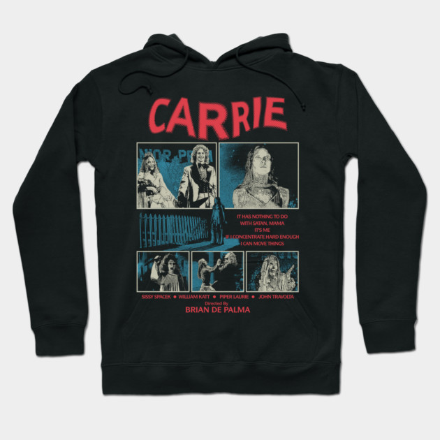 Black hoodie with a retro horror movie design, featuring film scenes and text. Cozy cotton material, unisex style.