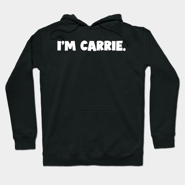 Black hoodie with bold white text print, featuring a casual style and comfortable fit for everyday wear.