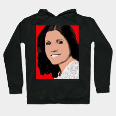 Black hoodie with pop art style graphic, featuring vibrant red and white accents, casual wear, cotton blend.
