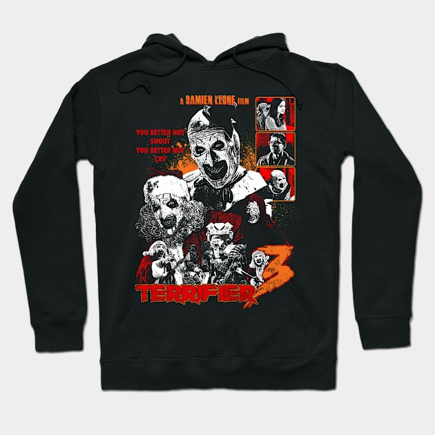 Black horror-themed hoodie with graphic print, perfect for movie fans. Comfortable cotton material, casual style.