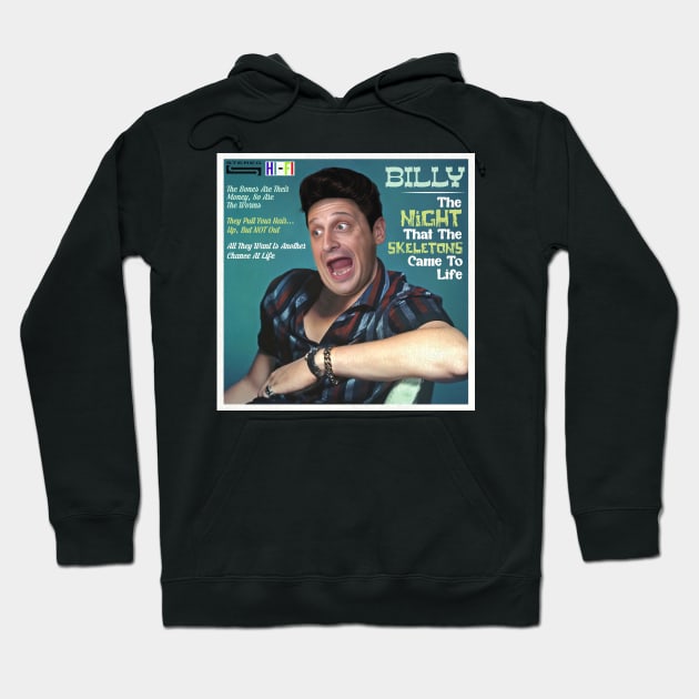 Black hoodie with playful graphic design, featuring text and illustration, made of soft cotton for casual wear.