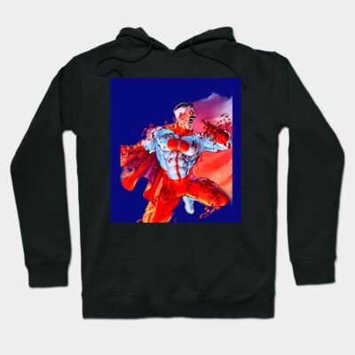 Black hoodie with vibrant superhero graphic, perfect for casual wear. Soft cotton blend, unisex style.