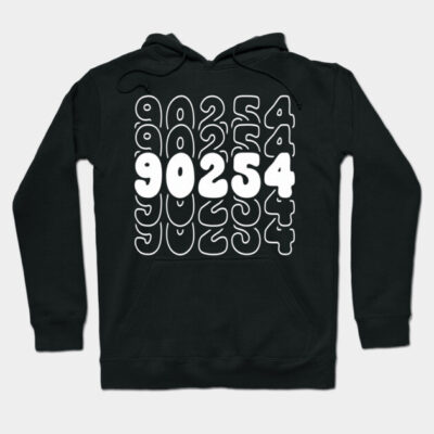 Black hoodie with white "90254" graphic design, casual style, cotton material, ideal for everyday wear.