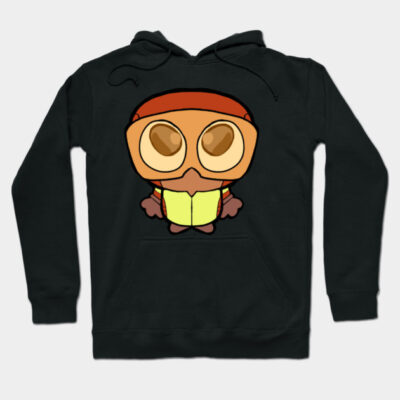 Black hoodie with cute cartoon owl design, featuring vibrant colors and playful style, ideal for casual wear.