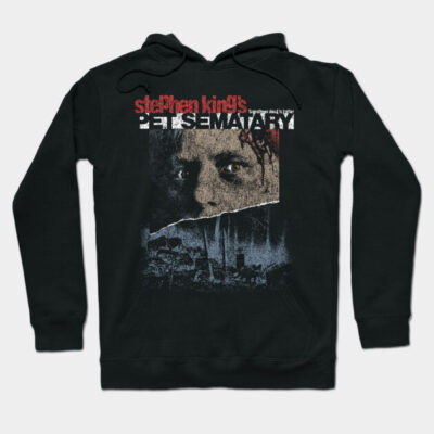 Black "Pet Sematary" hoodie featuring a graphic design, perfect for horror fans, comfortable cotton blend material.