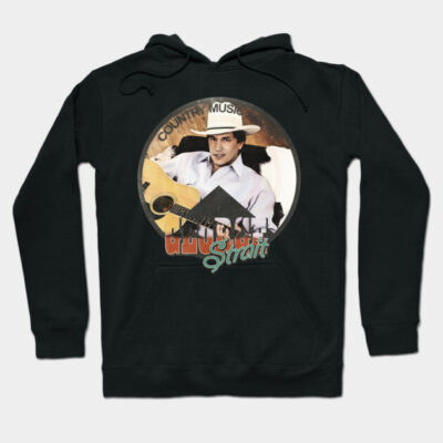 Black hoodie with vintage country music design, featuring guitar and hat graphic. Perfect for casual wear.