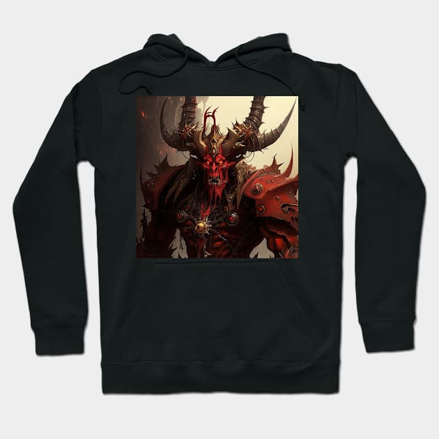 Black hoodie with fantasy demon artwork, featuring intricate red and black design. Ideal for casual wear and fantasy fans.