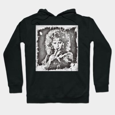Black vintage-style hoodie with artistic graphic print, unisex design, soft cotton blend, perfect for casual wear.