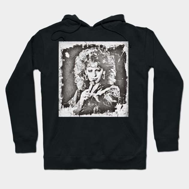 Black vintage-style hoodie with artistic graphic print, unisex design, soft cotton blend, perfect for casual wear.