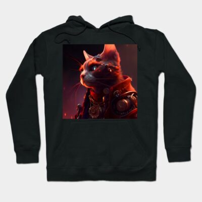 Black hoodie featuring a futuristic cat design, soft cotton material, ideal for casual wear and cat lovers.