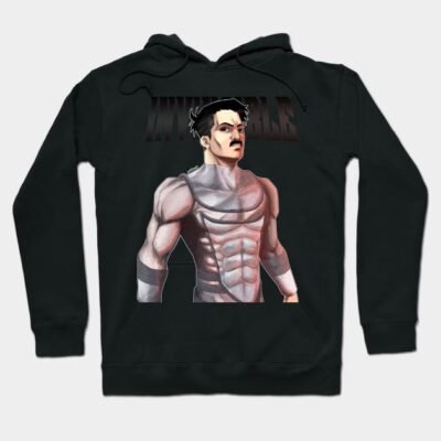 Black hoodie with muscular superhero graphic design, featuring bold text. Comfortable cotton blend for casual wear.