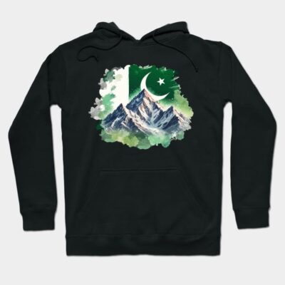 Black hoodie featuring a mountain and flag design, perfect for casual wear. Comfortable and stylish for outdoor adventures.