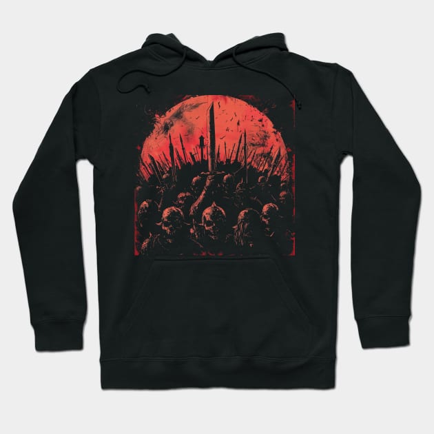 Black hoodie with red graphic print, featuring a striking design. Perfect for casual wear or gifting. Cotton blend material.