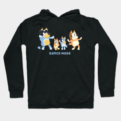 Black hoodie with a playful cartoon dance design, featuring vibrant colors, perfect for casual wear and comfort.