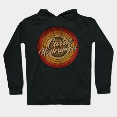Black hoodie with retro-style circular graphic and textured lettering, ideal for casual wear and made of soft cotton blend.