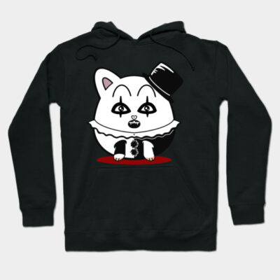 Black hoodie with a cute gothic cat design, featuring a top hat and ruffled collar, perfect for casual wear.
