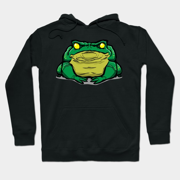 Black hoodie with green frog graphic, casual style, comfortable fit, cotton blend fabric. Perfect for everyday wear.