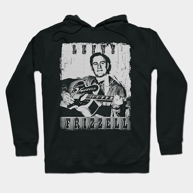 Black hoodie with vintage guitar graphic, featuring "Frizzell" text. Perfect for music lovers. Soft cotton material.