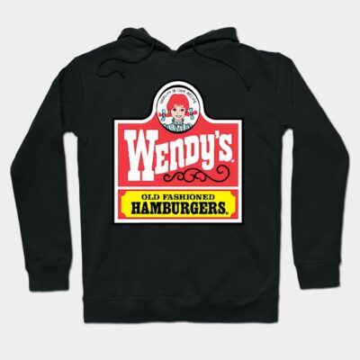 Black hoodie with retro fast food logo design, casual style, comfortable cotton blend, perfect for everyday wear.