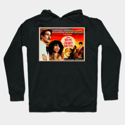 Black hoodie with vintage movie poster print, cozy cotton material, casual style for everyday wear.