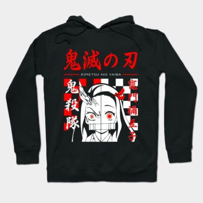 Black anime-themed hoodie with red Japanese text and character graphic, perfect for casual wear or fans of Japanese animation.