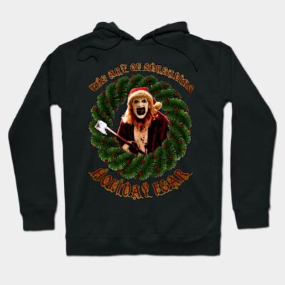 Black holiday-themed hoodie with festive wreath and humorous graphic design, perfect for casual winter wear.