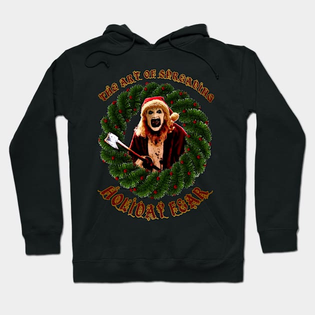 Black holiday-themed hoodie with festive wreath and humorous graphic design, perfect for casual winter wear.