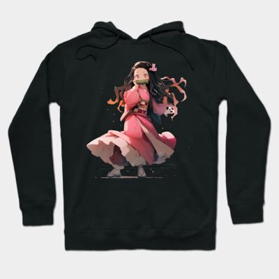 Black anime graphic hoodie featuring a character in pink attire, perfect for casual wear and fans of animated series.