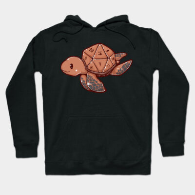 Black hoodie featuring a cute turtle with a dice shell design, perfect for casual wear and gaming enthusiasts.